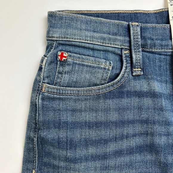 Hudson Noa Jeans Medium Blue Denim Raw Hem High Rise Straight Ankle Cotton 26 - Picture 2 of 12